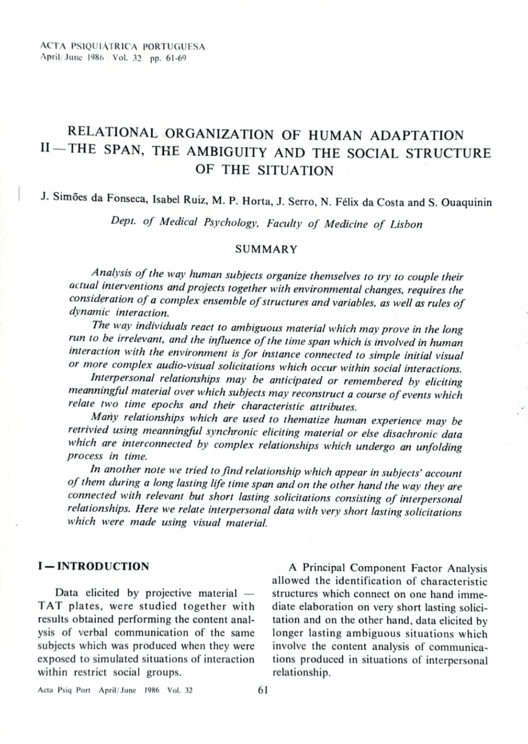 Relational organization of human adaptation — II. The span, the ambiguity and the social structure of the situation, página 61 (1 de 1)