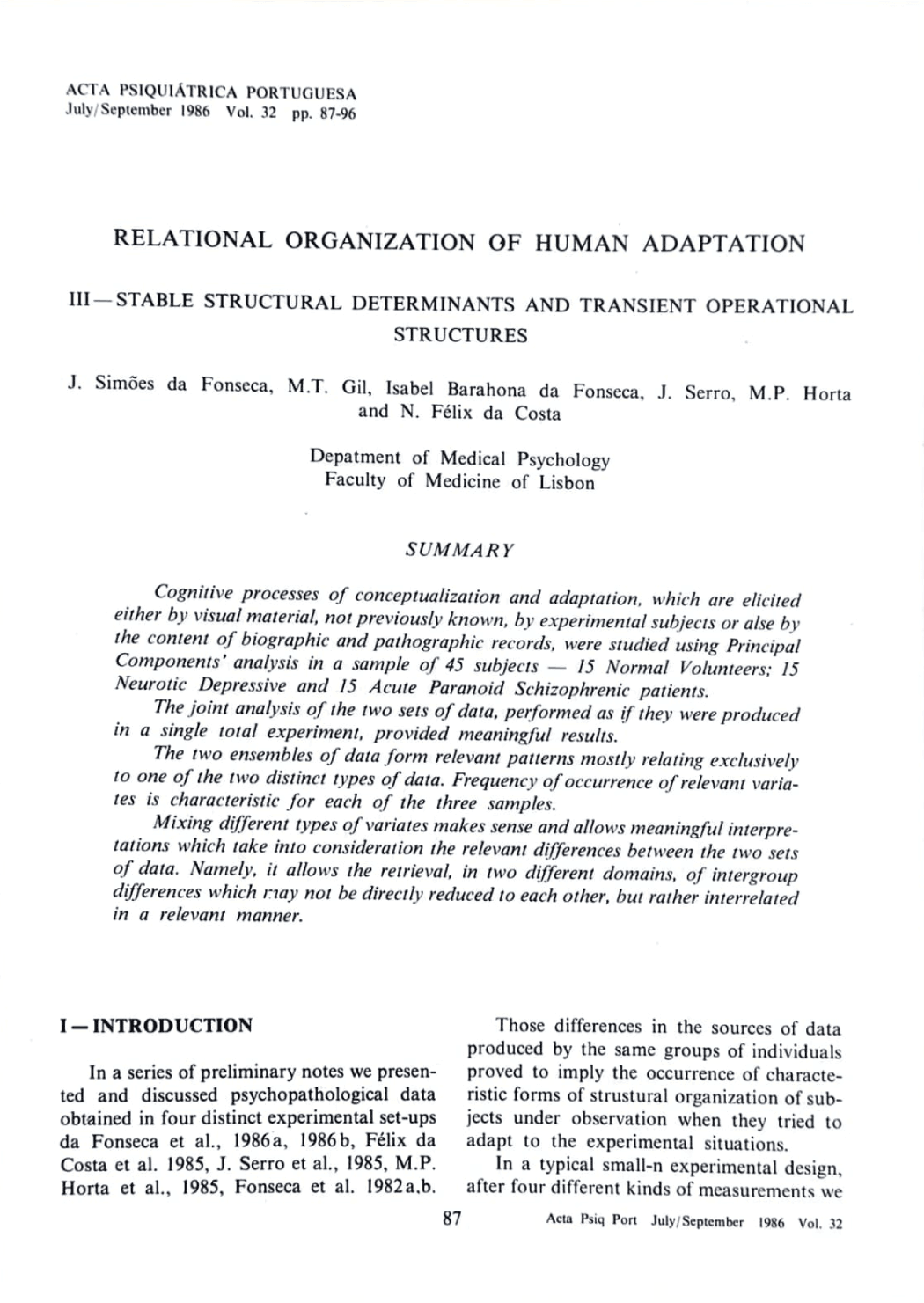 Relational organization of human adaptation — III. Stable structural determinants and transient operational structures, página 87 (1 de 1)
